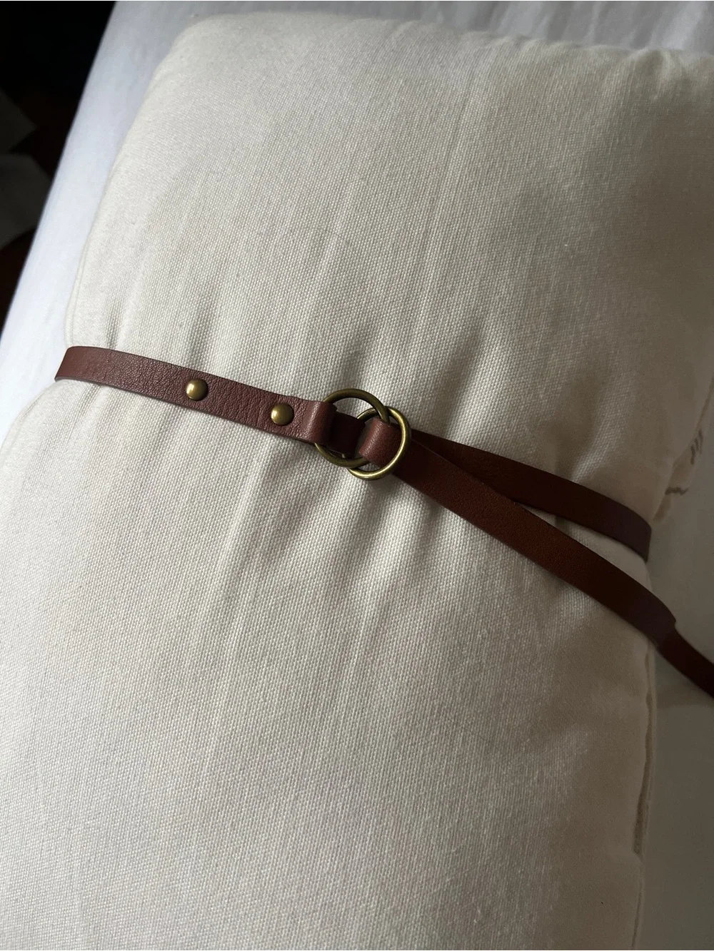 Tibi Chestnut Brown Leather Double-Ring Skinny Belt with Brass Hardware One Size - Picture 4 of 10